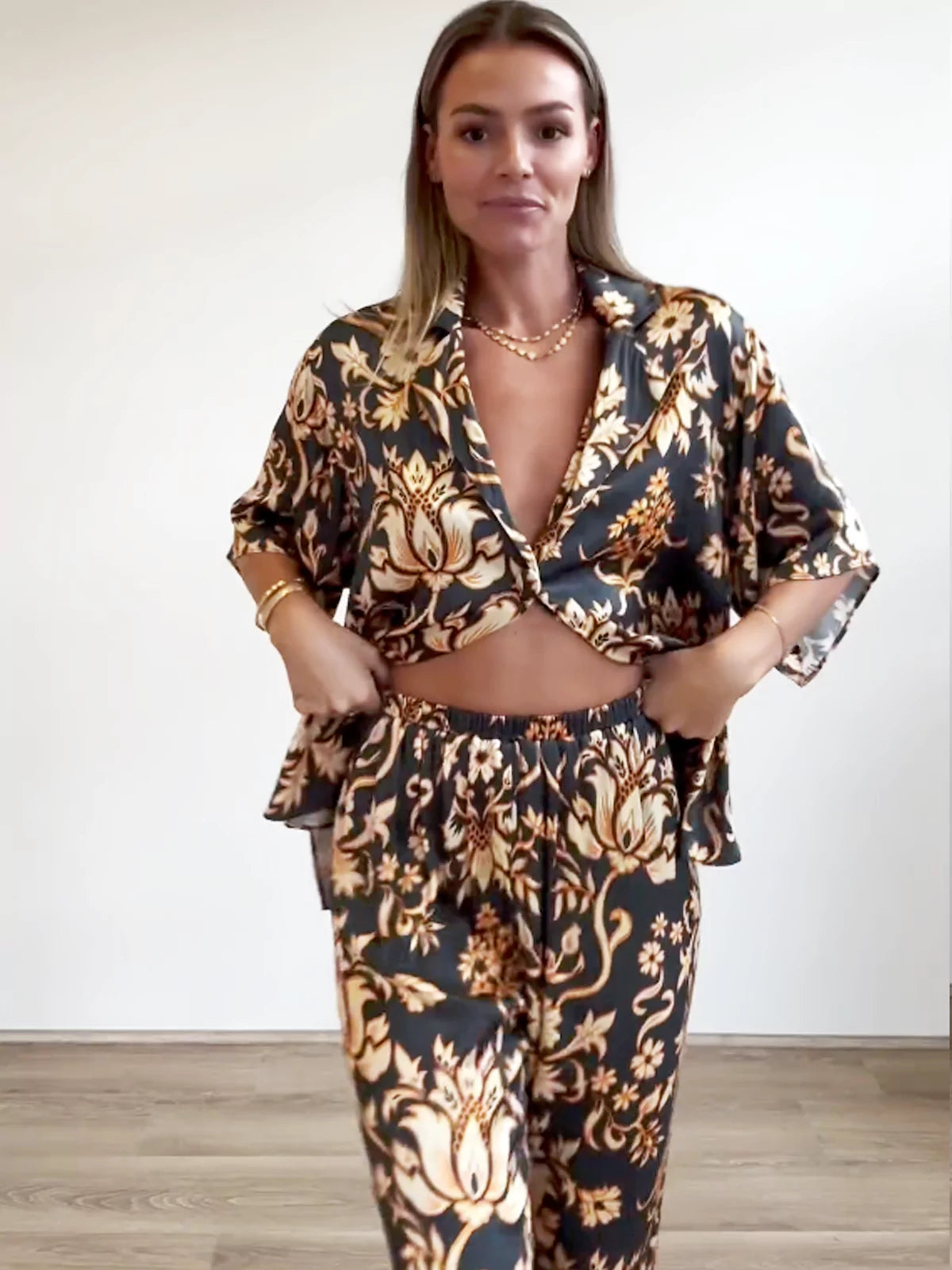 Golden Mystery Lotus Pajama Set-Massicos