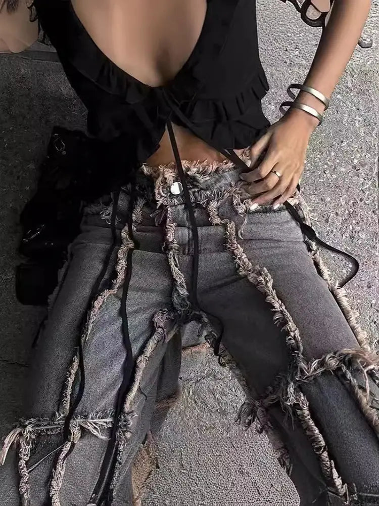 Trendy Retro Denim Pants-Massicos