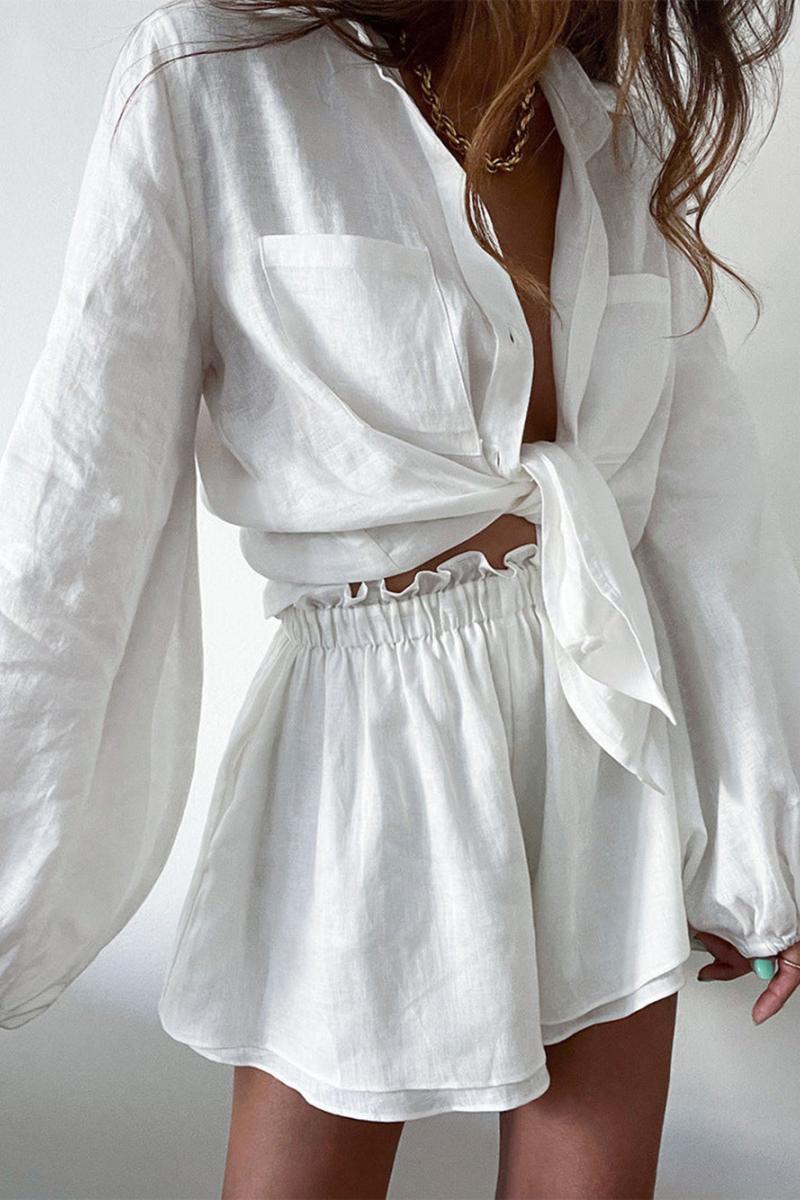 Linen Two Piece Shorts Set-ROVOLE