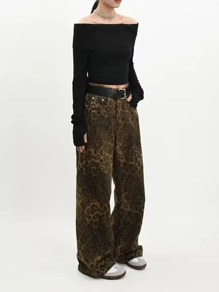 Vintage Leopard Print Jeans-Massicos