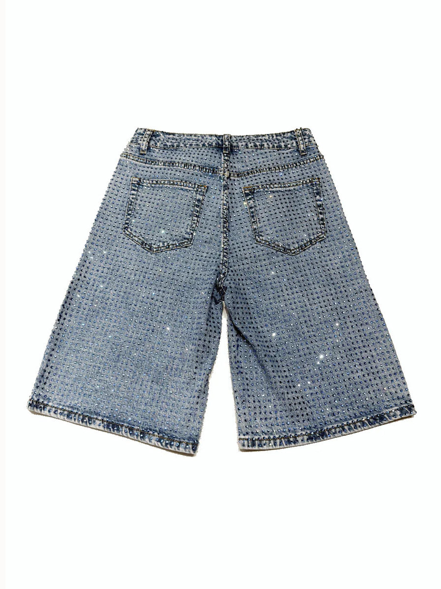 Light Blue Denim Sparkling Shorts-Massicos