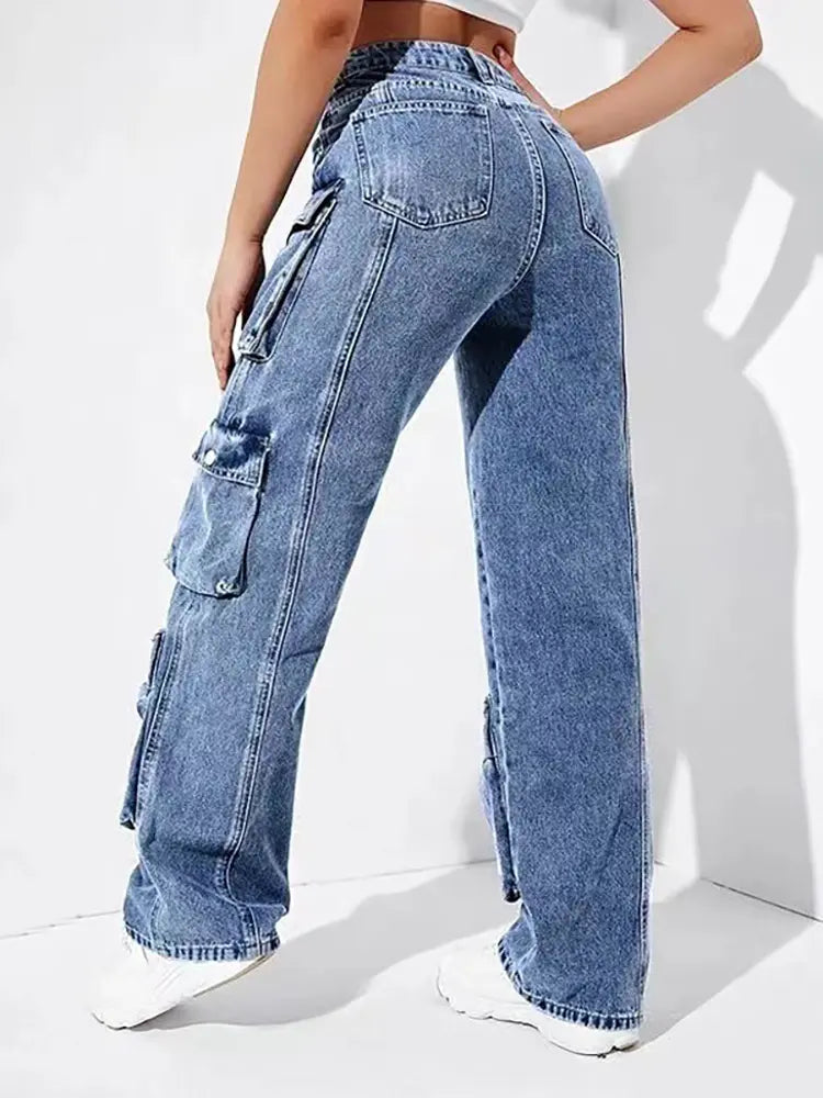 High-Waisted Denim Cargo-Massicos