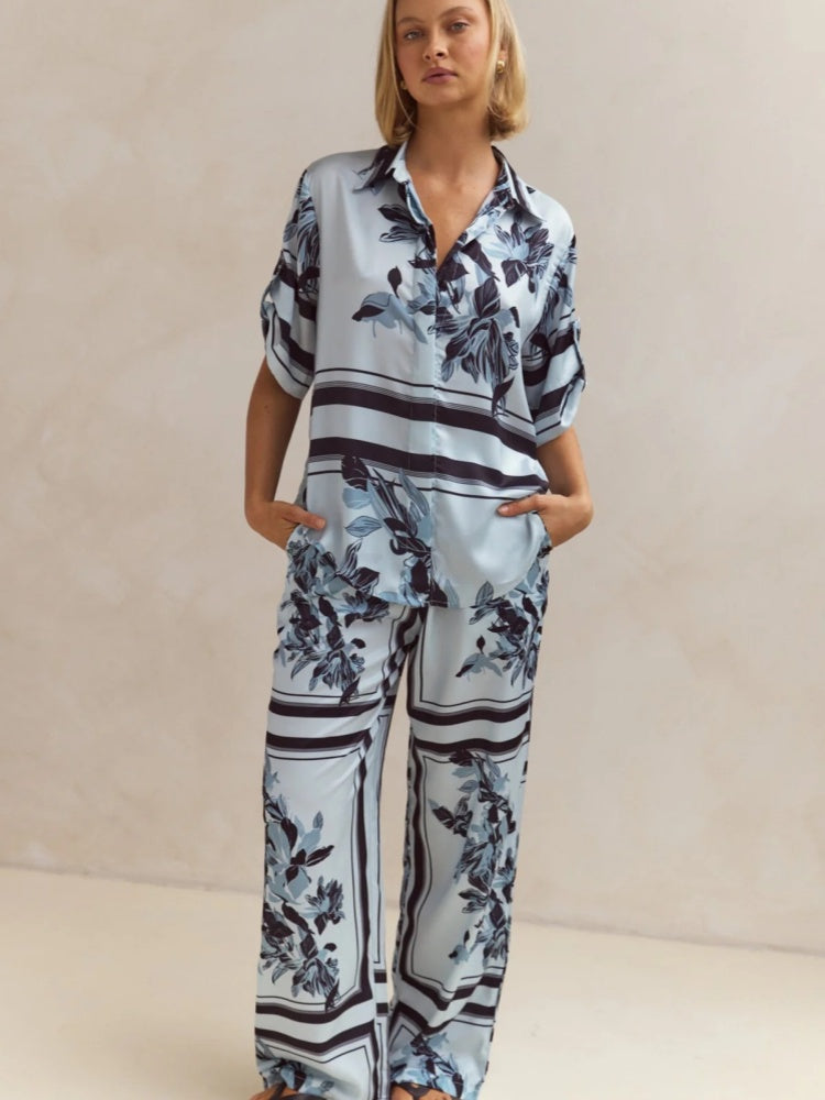 Casual Printed Cardigan Home Set-Massicos