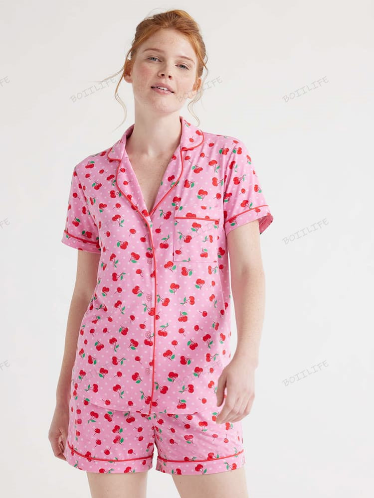 Casual Floral Print Loungewear Shirt & Shorts Cardigan Set-Massicos