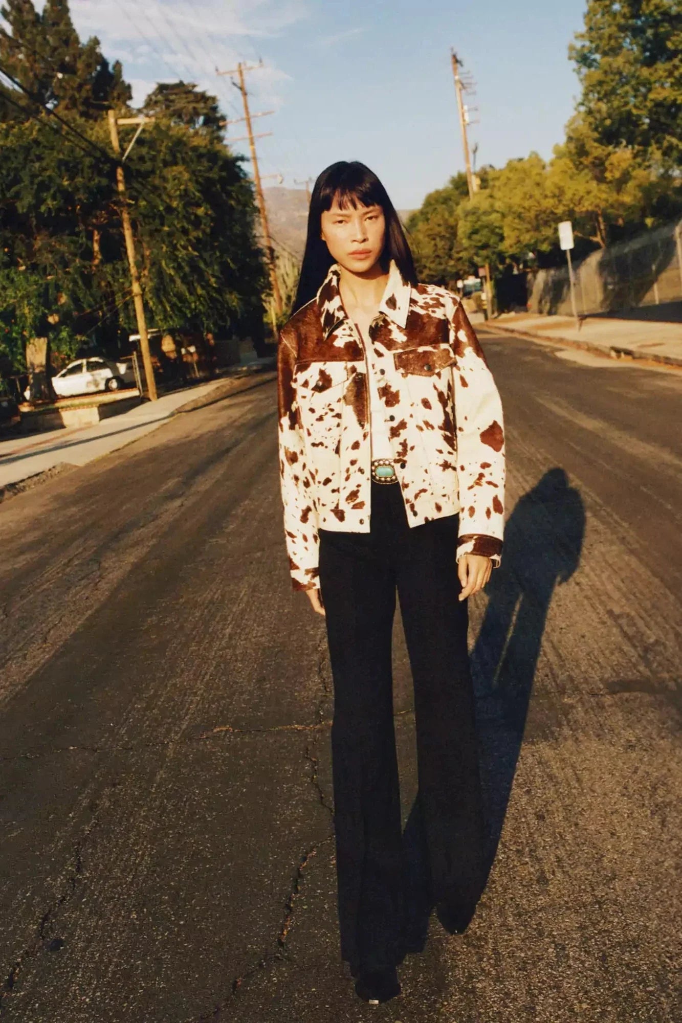 Cow Print Faux Fur Shirt-Style Jacket-ROVOLE