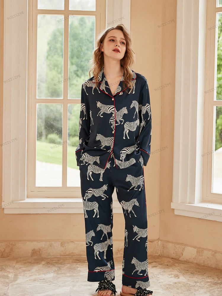 Zebra Print Ice Silk Pajama Set-Massicos