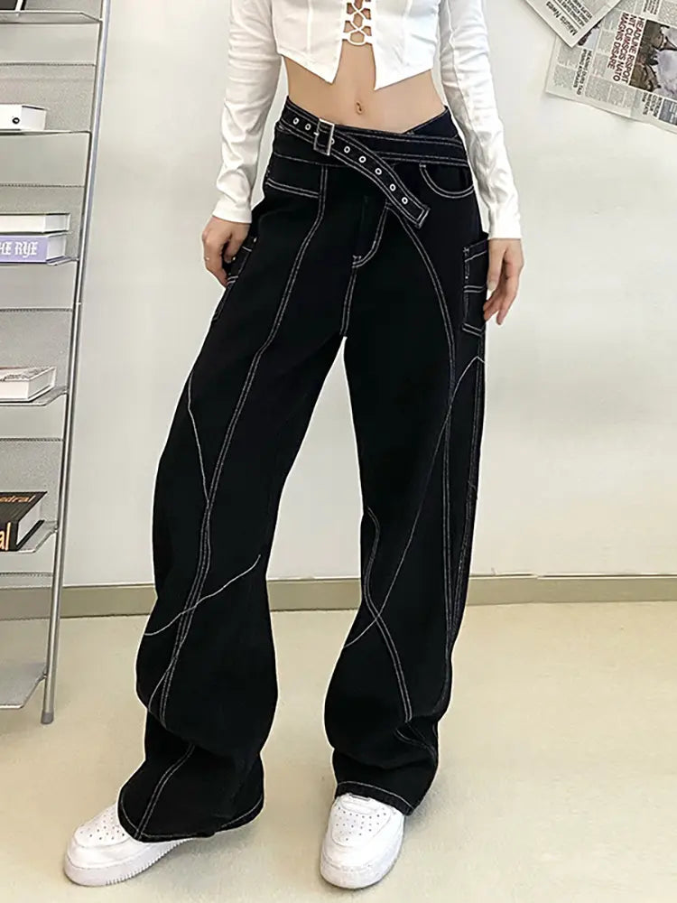 Unique Contrast-Stitch Jeans-Massicos