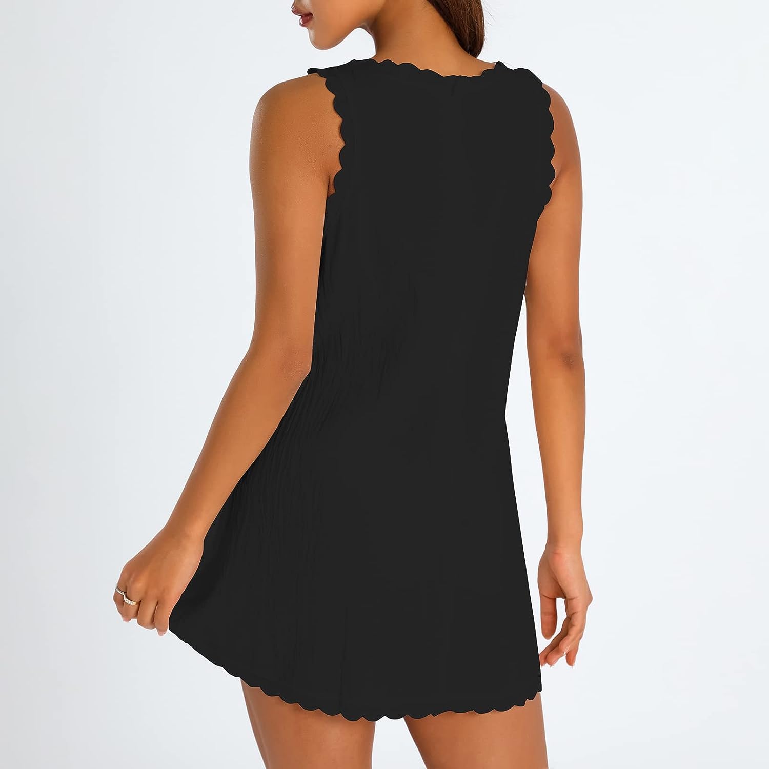 Scalloped A-Line Beach Dress In Black-Massicos
