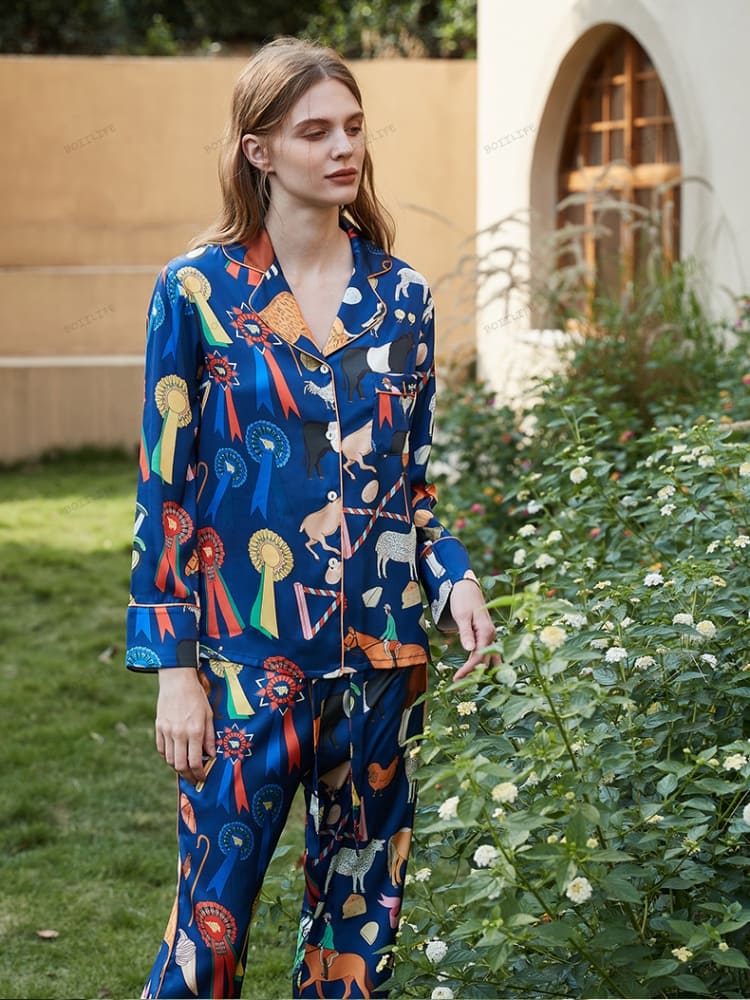 Cute Cartoon Animal Print Long Sleeve Pajama Set-Massicos