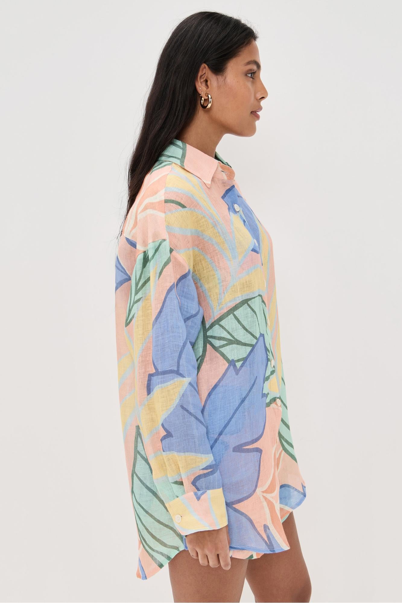 Playa Boyfriend Tropical Leaf Printed Short Set-ROVOLE