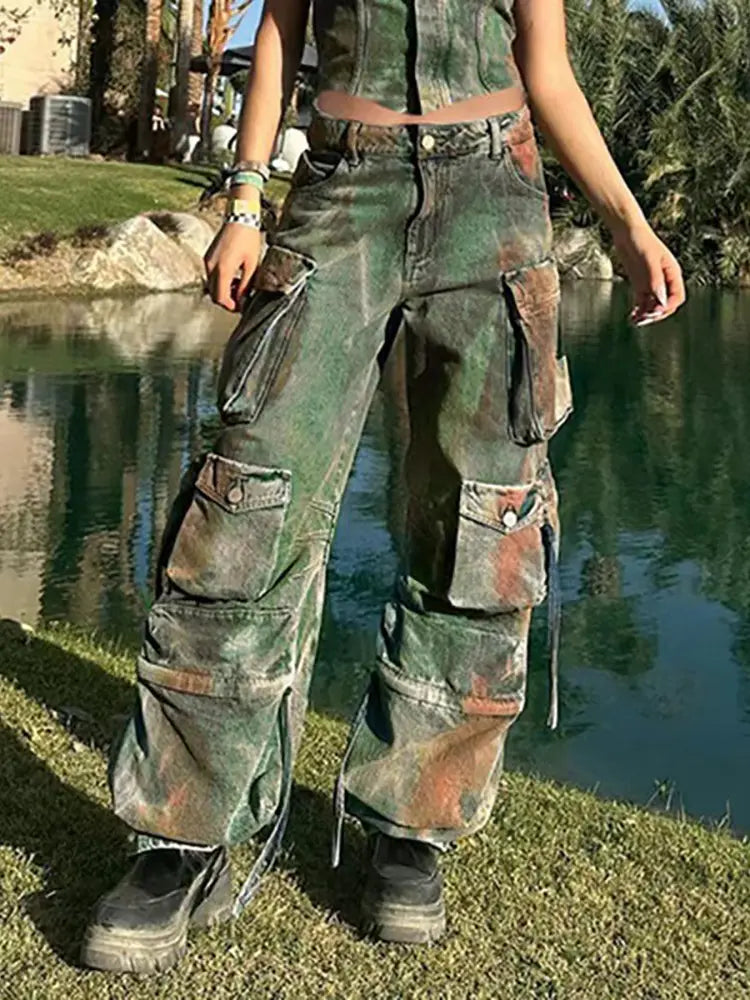 Trendy Contrast Denim Pants-Massicos