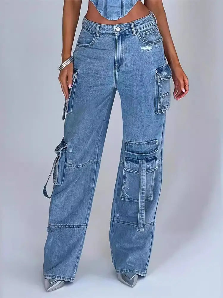 Low-Waist Pocket Jeans-Massicos