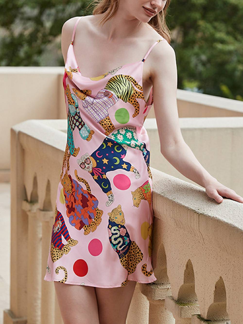 Dressing Leopard Print Silk Robe Set-Massicos