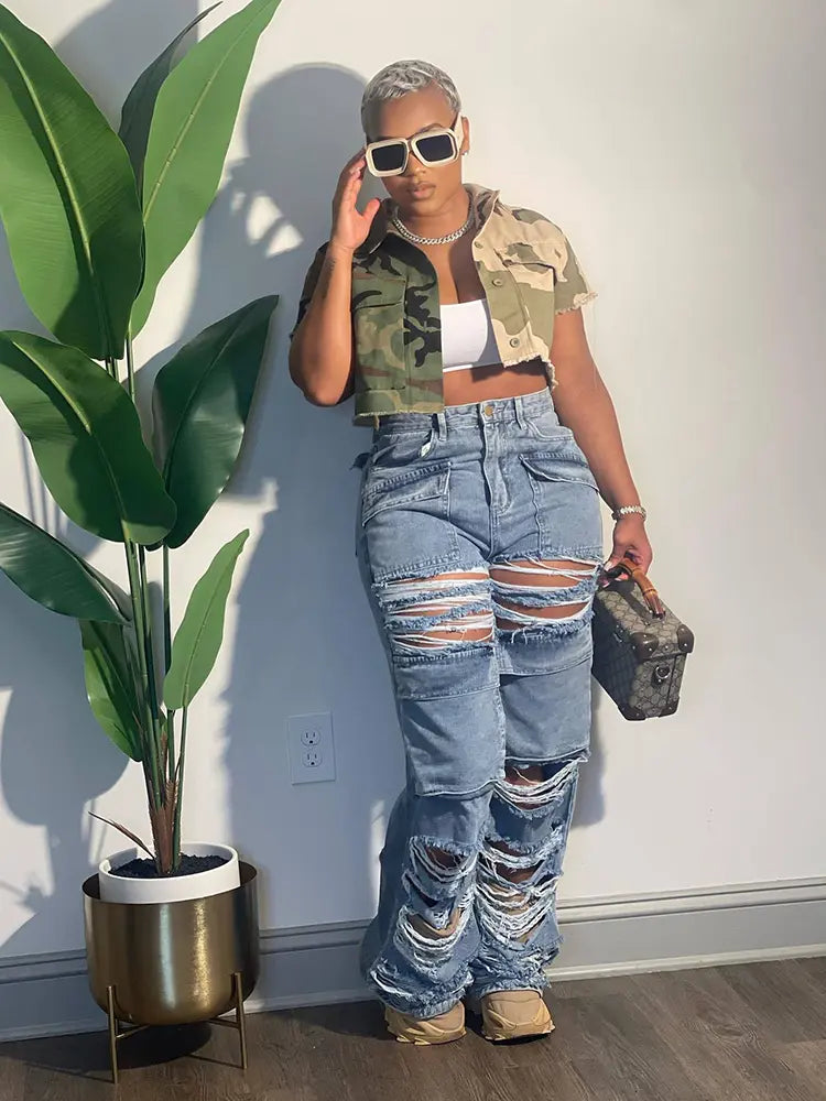 Ripped Casual Denim Pants-Massicos