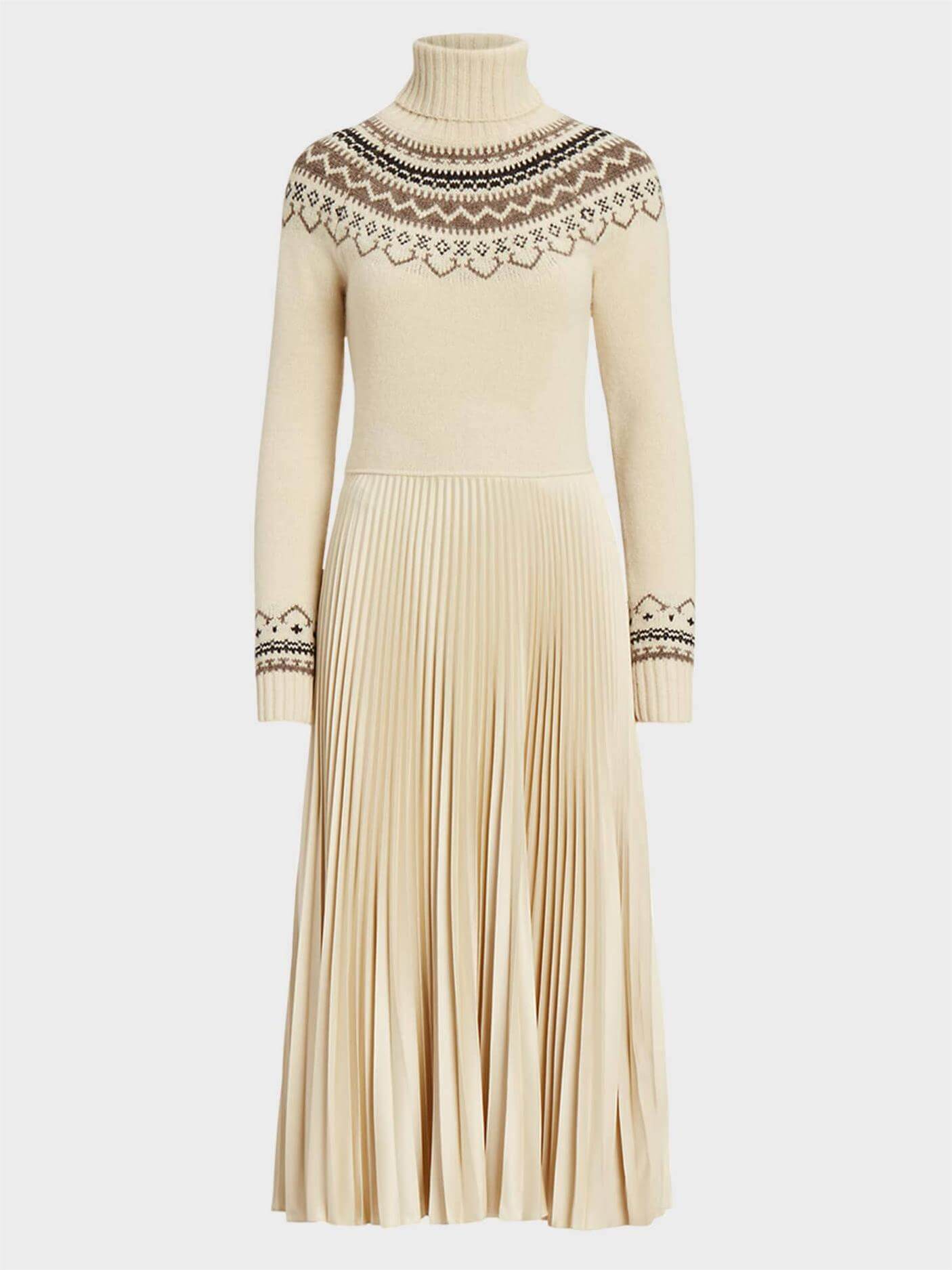 Hybrid Sweater-Pleated Turtleneck Dress-Massicos