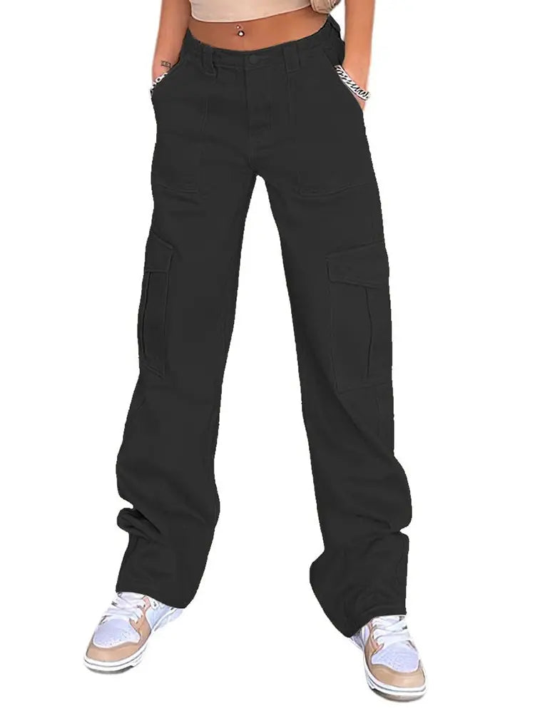 High-Waist Slim Cargo Pants-Massicos
