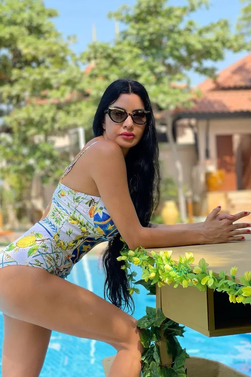 Lemon Print Backless One Piece Swimsuit Set-ROVOLE