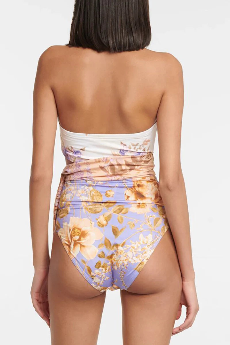 Cutout Floral Tie-Waist One-Piece Swimsuit-ROVOLE