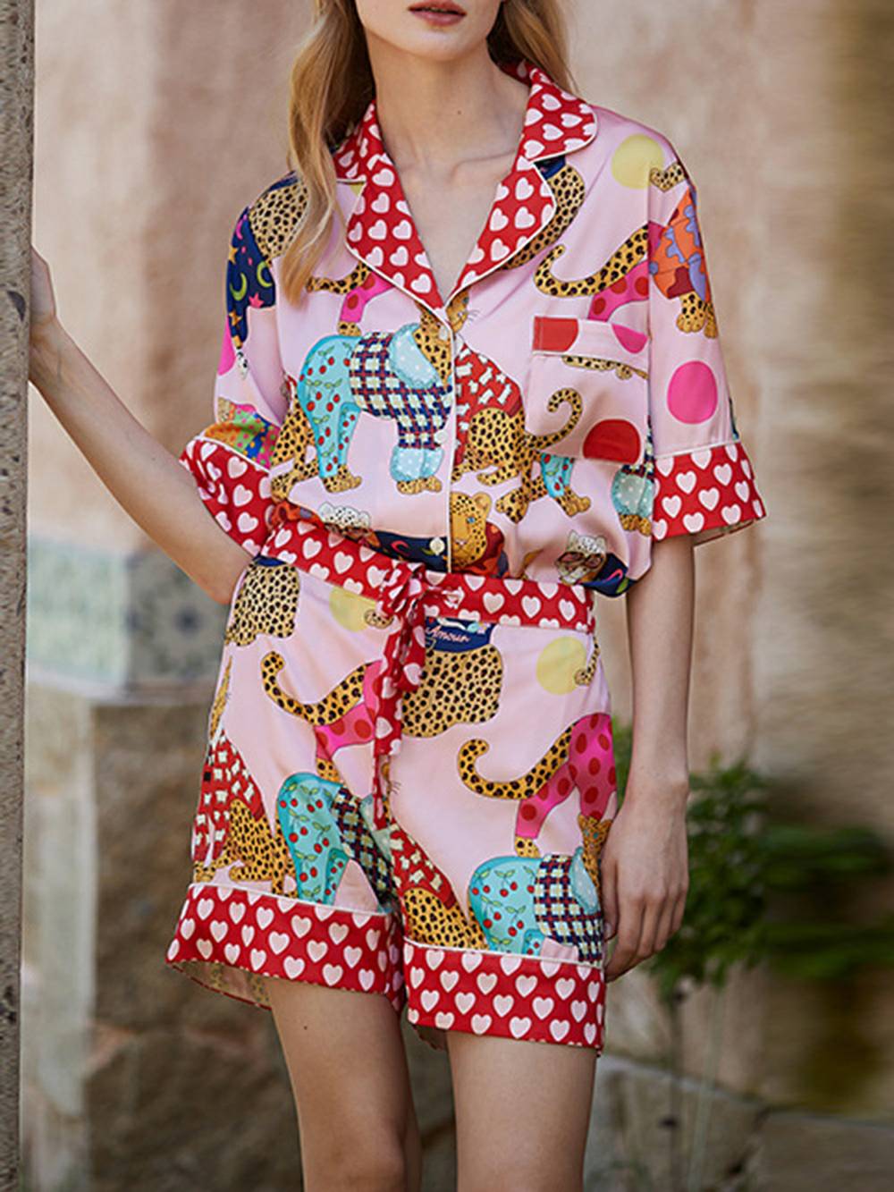 Dressing Leopard Print Silk Pajama Set-Massicos
