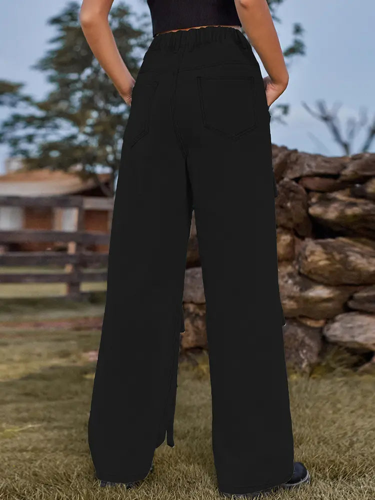 Vintage Heavy-Duty Tie-Design Denim Cargo Pants-Massicos