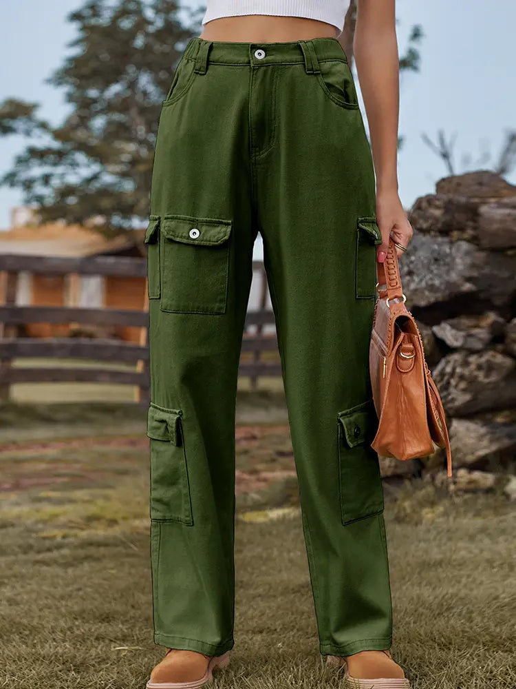 Washed Semi-Elastic Design Denim Cargo Pants-Massicos