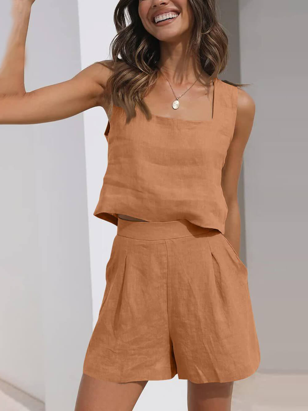 Summer Refreshing Sleeveless Vest Top Shorts Set-Massicos