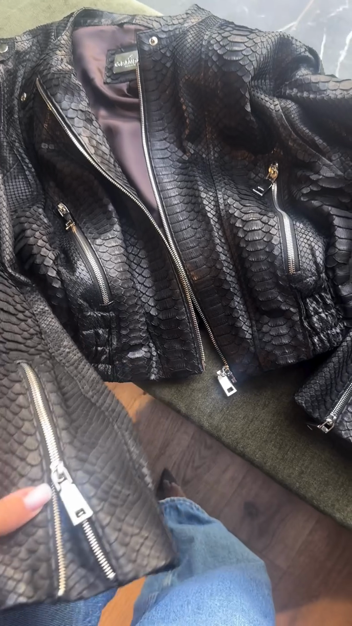 Black Snake - Print Leather Jacket-Massicos