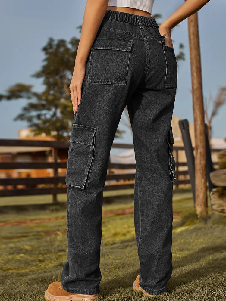 Retro Utility Denim Cargo Pants-Massicos