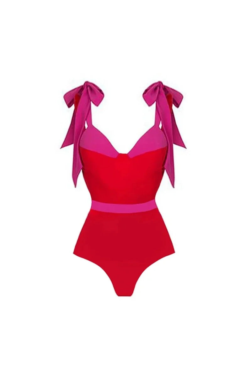 Colorblock Bow Tie Bikini Swimsuit Set-ROVOLE