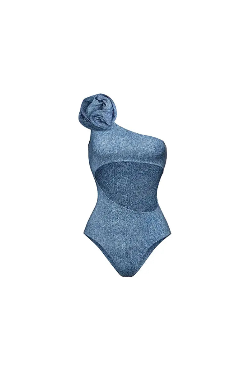 3D Floral One-Shoulder Sexy Monokini-ROVOLE