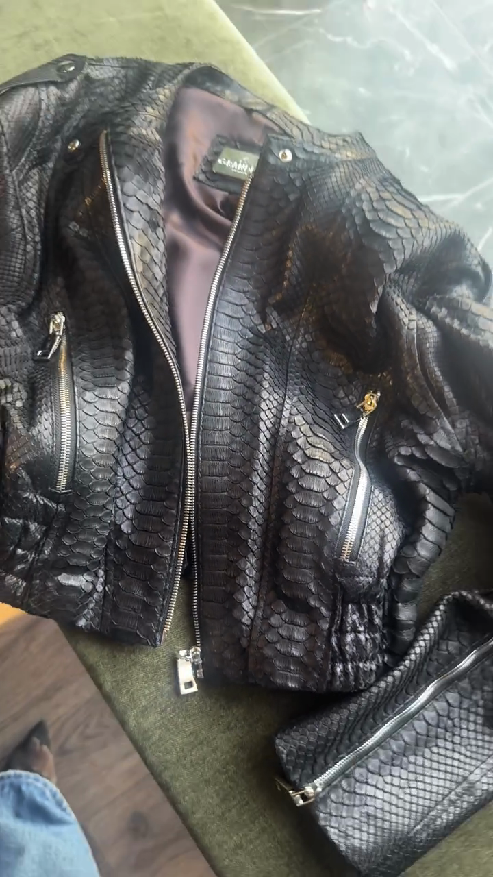 Black Snake - Print Leather Jacket-Massicos