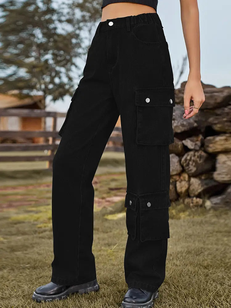 Washed Multi-Pocket Denim Pants-Massicos
