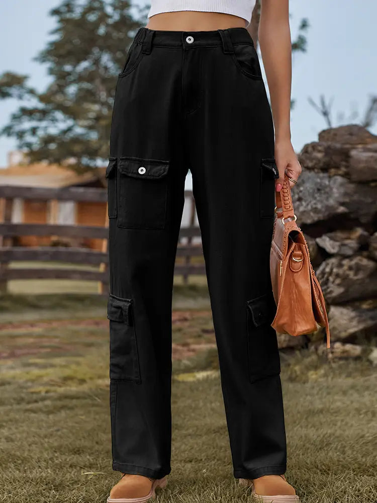 Washed Semi-Elastic Design Denim Cargo Pants-Massicos