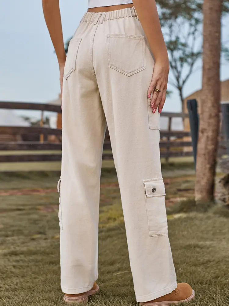 Washed Semi-Elastic Design Denim Cargo Pants-Massicos