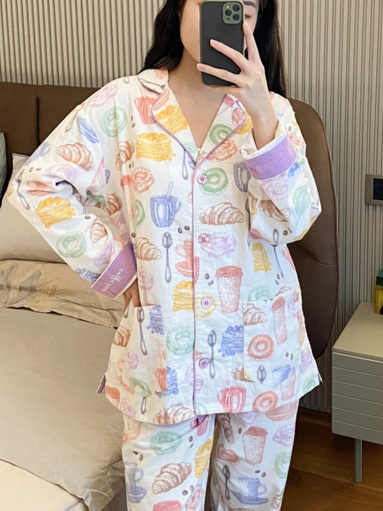 Milk Tea & Bread Print Pajama Set-Massicos