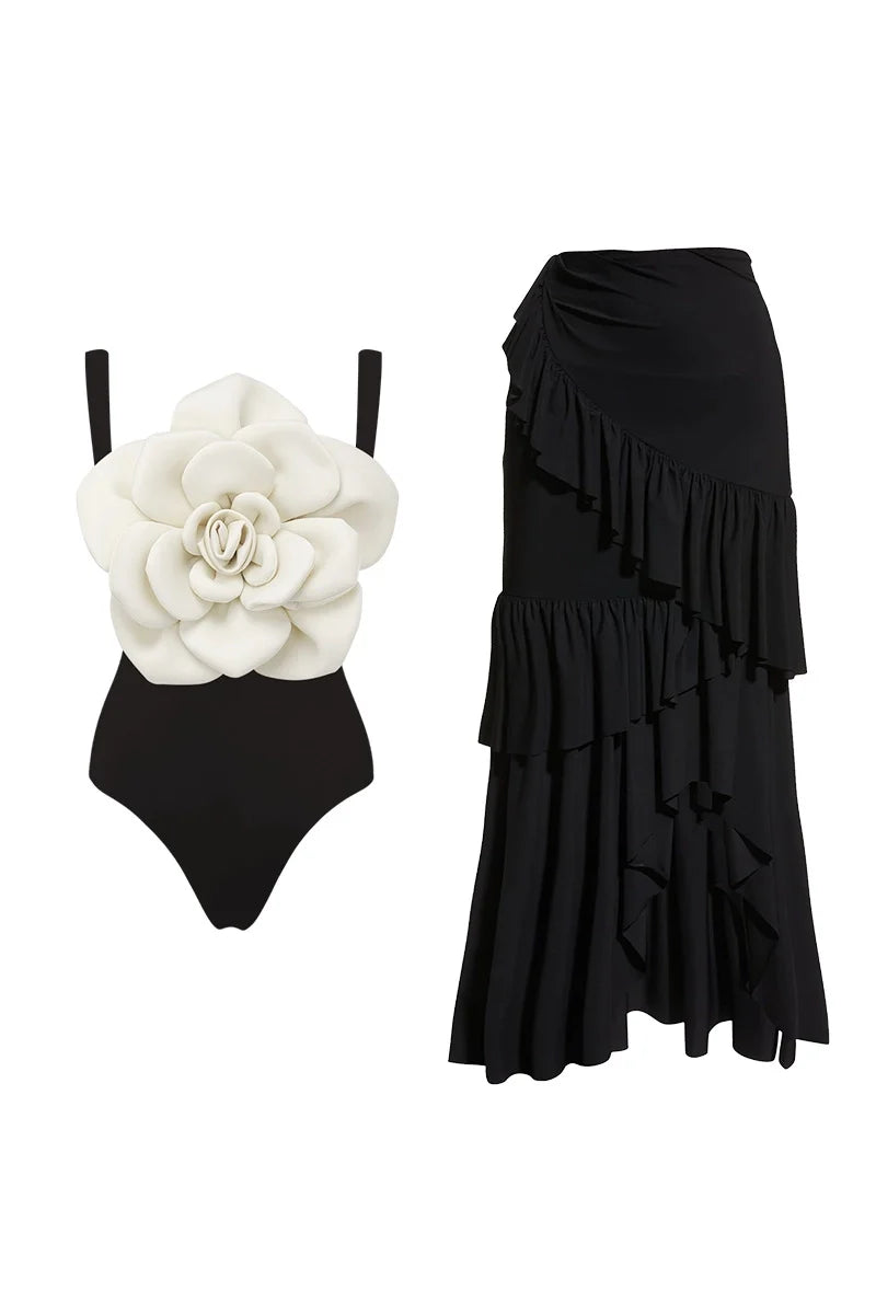 Floral Accent One-Piece Swimsuit Set-ROVOLE