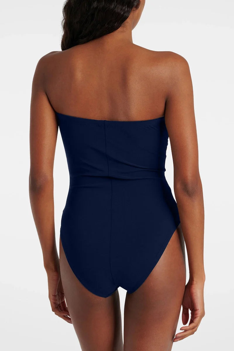 Blue 3D Floral Strapless Swimsuit-ROVOLE