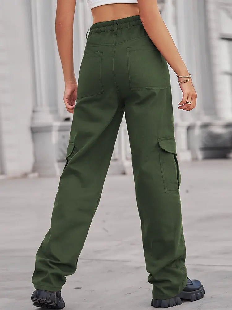 Elastic Waist Utility Denim Pants-Massicos