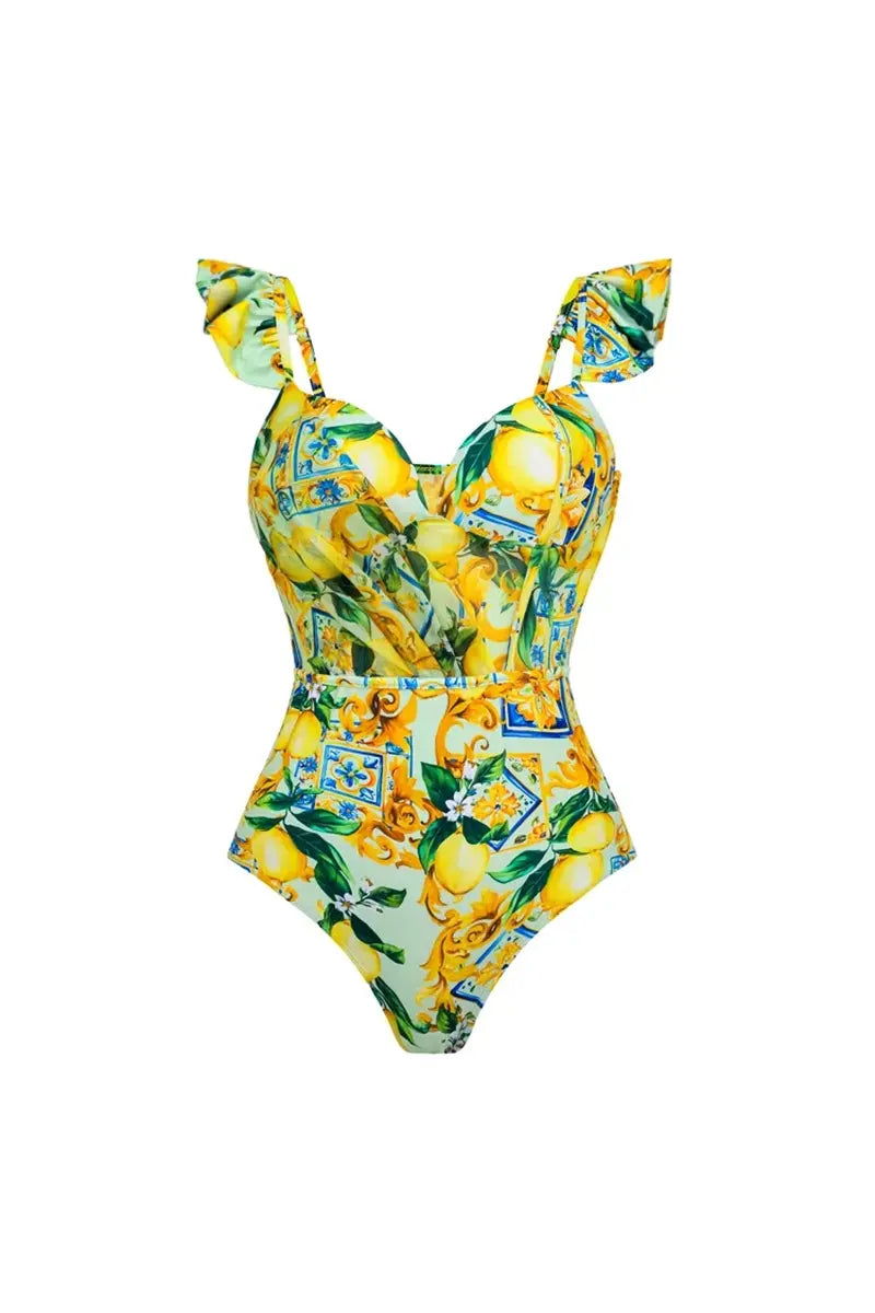 Mesh Lemon Print Swimsuit Set-ROVOLE