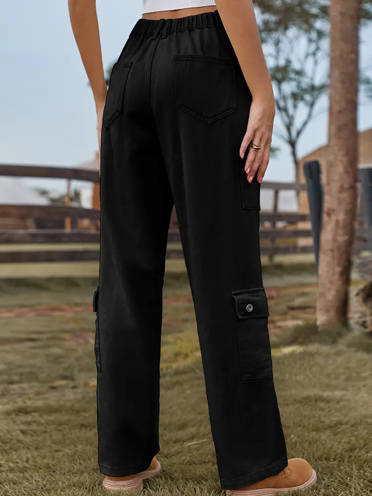 Washed Semi-Elastic Design Denim Cargo Pants-Massicos
