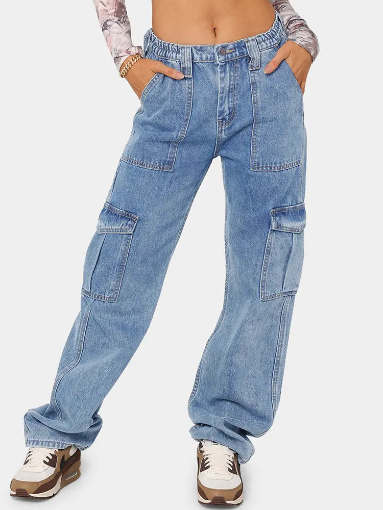 Versatile Elastic Denim Work Pants-Massicos