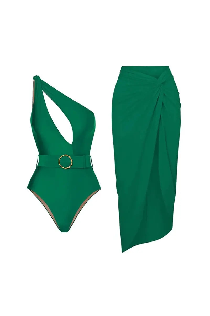 Elegant Green Backless Swimsuit Set-ROVOLE