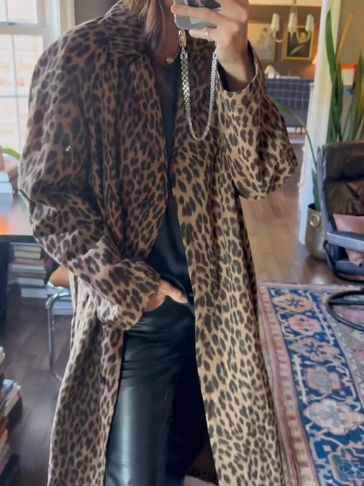 Leopard - Print Long Coat-Massicos