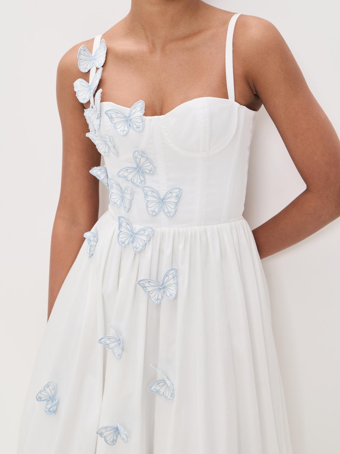 Flutter Poplin Butterfly Midi Dress-ROVOLE