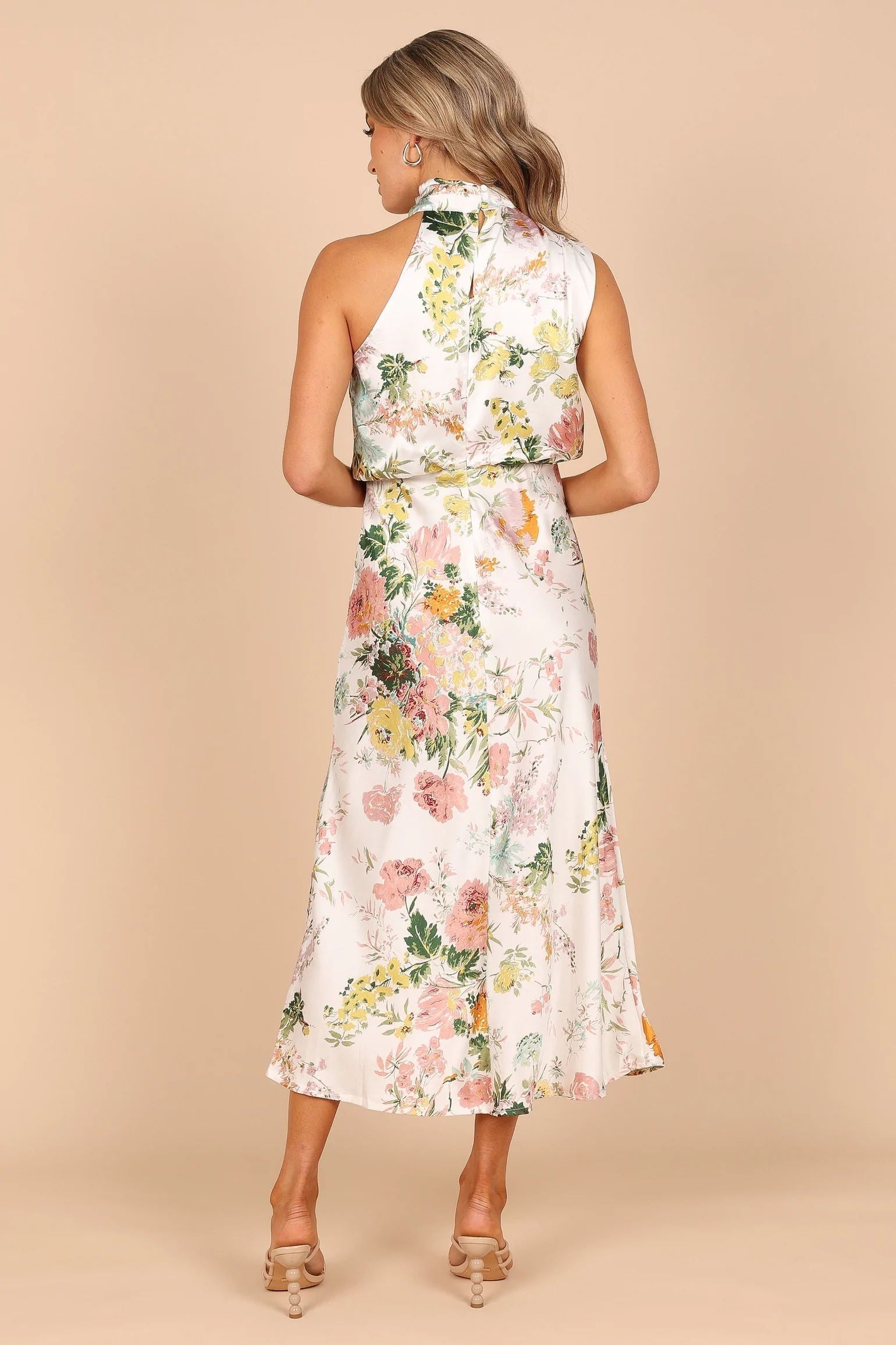 Wine Country Dates Floral Halter Neck Elastic Waist Maxi Dress-Massicos