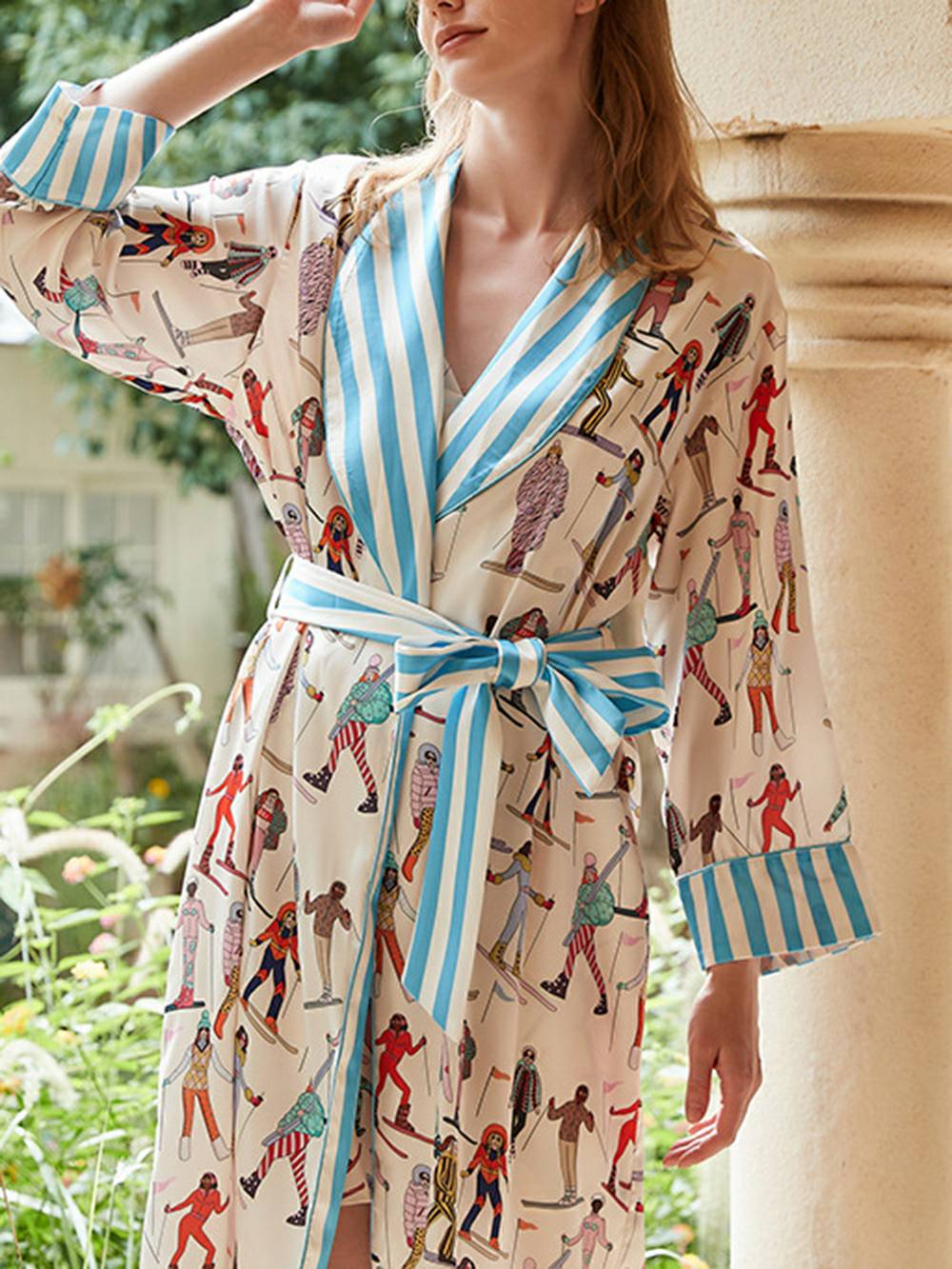 Ski Sports Print Silk Robe Set-Massicos