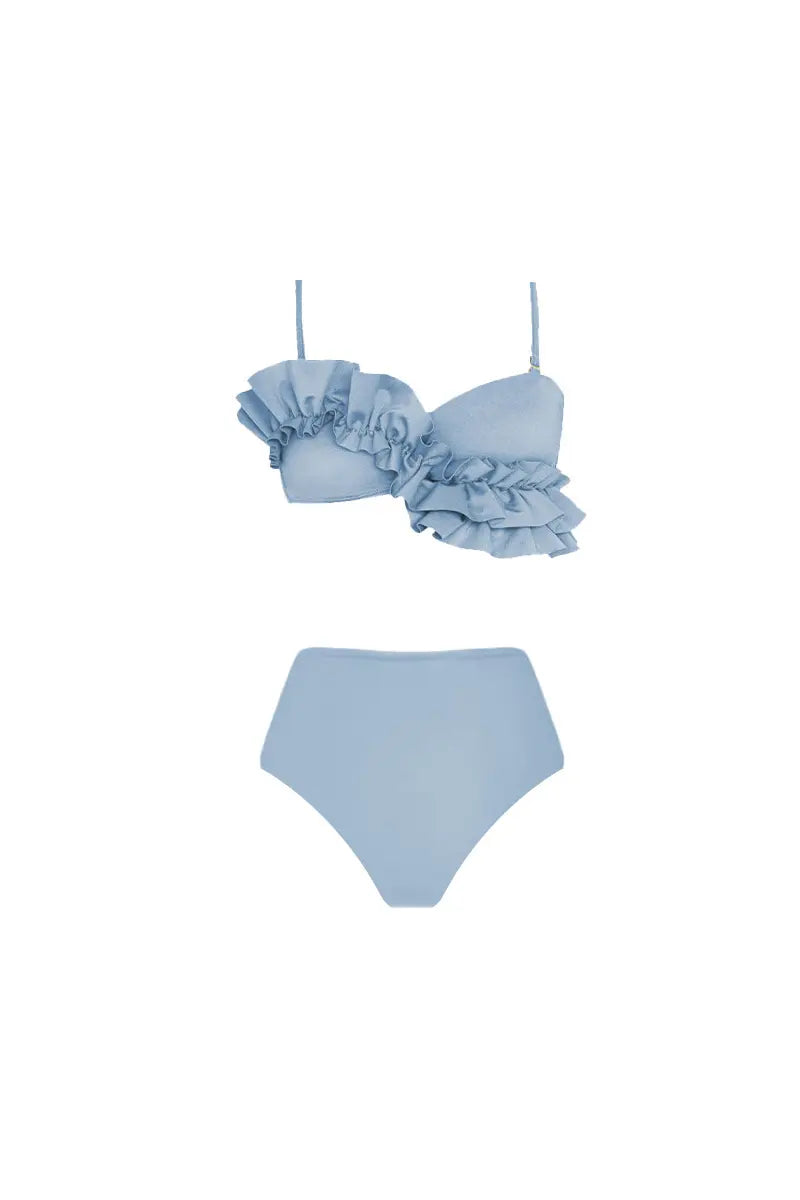 French Ruffle Solid Color Bikini Set-ROVOLE