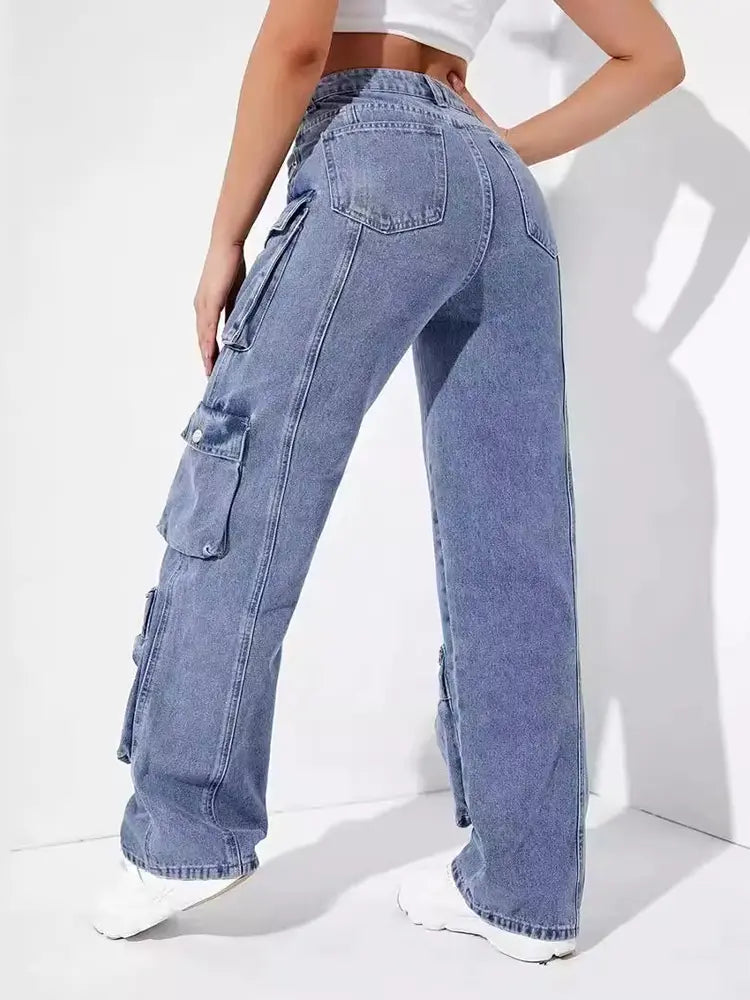 Multi-Pocket Denim Cargo Pants-Massicos