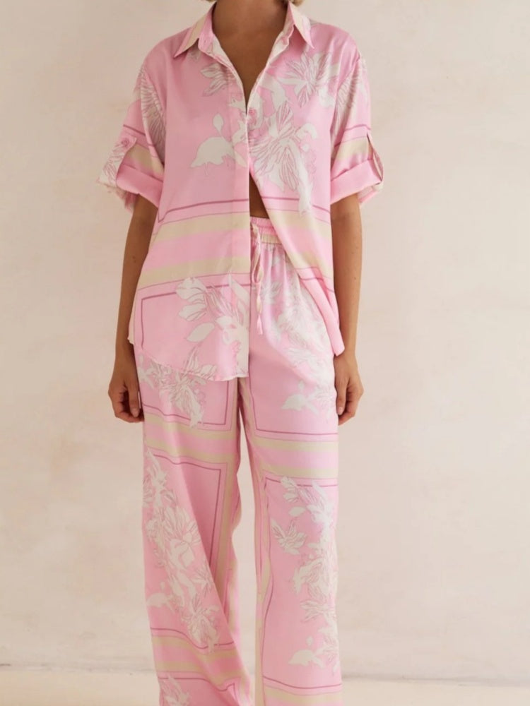 Casual Printed Cardigan Home Set-Massicos