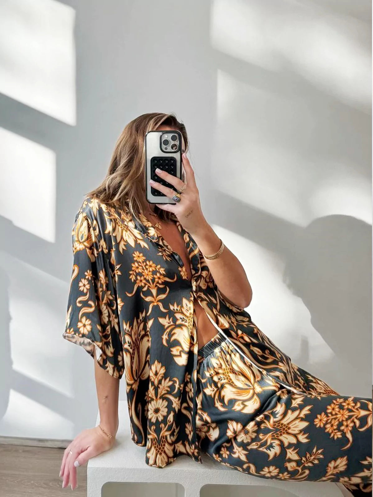 Golden Mystery Lotus Pajama Set-Massicos